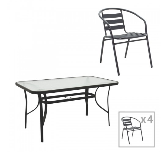 Τραπεζαρία Tade-Ensure 5τεμ μέταλλο-γυαλί σε μαύρη απόχρωση 140x80x70εκ Υλικό: METAL D: 24MM - GLASS 130-000161