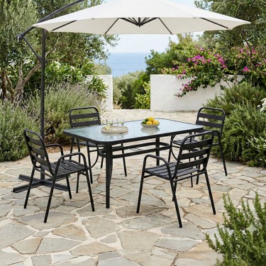 Τραπεζαρία Sussie-Ensure 5τεμ μέταλλο-γυαλί σε μαύρη απόχρωση 140x80x70εκ Υλικό: METAL D: 24MM - GLASS 130-000162