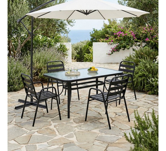 Τραπεζαρία Sussie-Ensure 5τεμ μέταλλο-γυαλί σε μαύρη απόχρωση 140x80x70εκ Υλικό: METAL D: 24MM - GLASS 130-000162