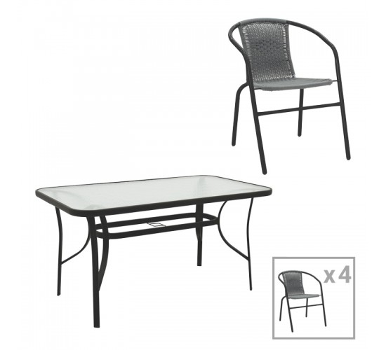 Τραπεζαρία Obbi-Ensure 5τεμ μέταλλο-γυαλί σε μαύρη απόχρωση 140x80x70εκ Υλικό: METAL D: 24MM - GLASS 130-000163