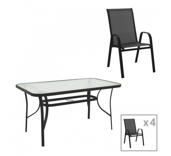 Τραπεζαρία Calan-Ensure 5τεμ μέταλλο-γυαλί σε μαύρη απόχρωση 140x80x70εκ Υλικό: METAL D: 24MM - GLASS 130-000164