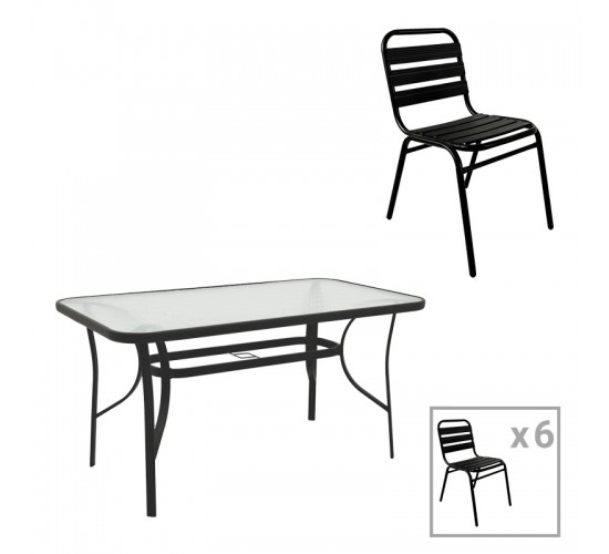 Τραπεζαρία Sussie-Ensure 7τεμ μέταλλο-γυαλί σε μαύρη απόχρωση 140x80x70εκ Υλικό: METAL D: 24MM - GLASS 130-000165