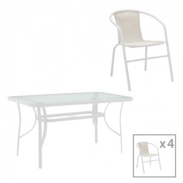 Τραπεζαρία Obbi-Ensure 5τεμ μέταλλο-γυαλί σε λευκή απόχρωση 120x70x70εκ Υλικό: METAL D: 24MM - GLASS 130-000167