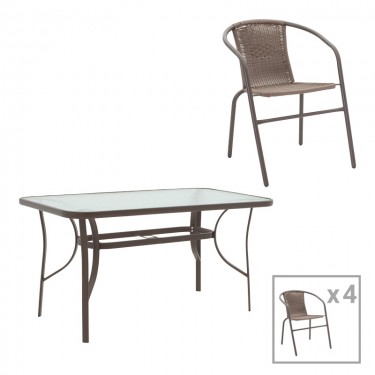 Τραπεζαρία Ensure-Obbi 5τεμ μέταλλο σε καφέ απόχρωση 140x80x70εκ Υλικό: METAL D: 24MM - GLASS 130-000171
