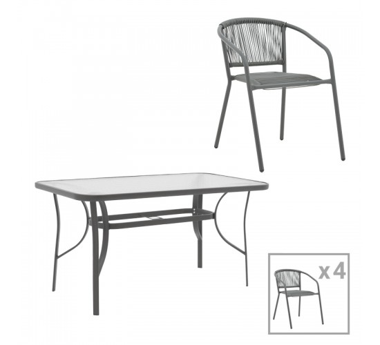 Τραπεζαρία Ensure-Lindaria σετ 5τεμ μέταλλο-γυαλί σε ανθρακί απόχρωση 140x80x70εκ Υλικό: METAL 24x0.8MM - METAL D: 24MM - GLASS 130-000173