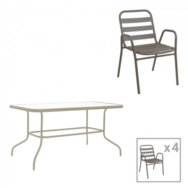 Τραπεζαρία Valor-Sussie σετ 5τεμ μέταλλο σε σαμπανιζέ φυσική απόχρωση 110x60x70εκ Υλικό: METAL D: 24MM - GLASS 130-000177