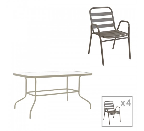 Τραπεζαρία Valor-Sussie σετ 5τεμ μέταλλο σε σαμπανιζέ φυσική απόχρωση 110x60x70εκ Υλικό: METAL D: 24MM - GLASS 130-000177