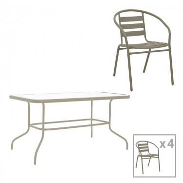 Τραπεζαρία Tade-Valor 5τεμ μέταλλο-γυαλί σε σαμπανιζέ απόχρωση 110x60x70εκ Υλικό: METAL 130-000178