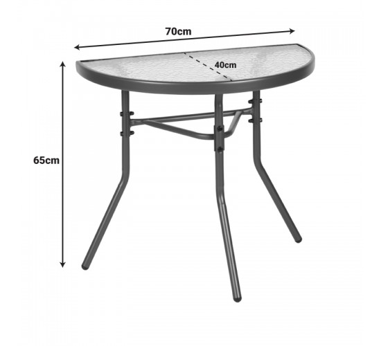 Τραπέζι ημικυκλικό Bion γυαλί-μέταλλο σε ανθρακί απόχρωση 70x40x65εκ Υλικό: WATER WAVE TEMPERED GLASS - TUBE 24X0.8MM 130-000200