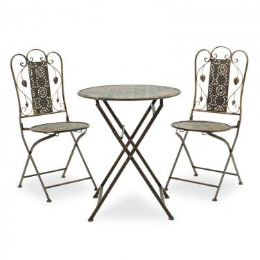 Τραπεζαρία Drill σετ 3τεμ μέταλλο χρώμα χαλκού antique Υλικό: METAL 137-000005