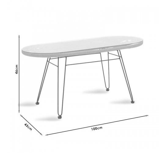 Τραπέζι Naoki μέταλλο μαύρο-pe φυσικό-γυαλί 100x45x46εκ Υλικό: METAL - GLASS - PE RATTAN 140-000005