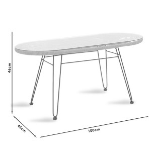 Τραπέζι Naoki μέταλλο μαύρο-pe γκρι-γυαλί 100x45x46εκ Υλικό: METAL-GLASS- PE RATTAN 140-000006