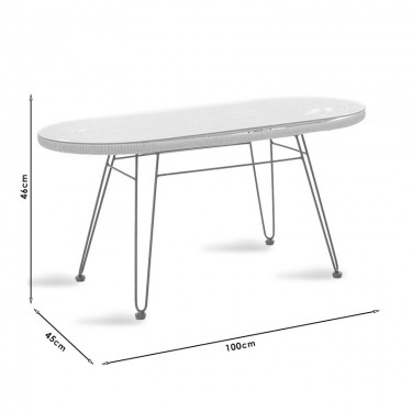 Τραπέζι Naoki μέταλλο μαύρο-pe γκρι-γυαλί 100x45x46εκ Υλικό: METAL-GLASS- PE RATTAN 140-000006