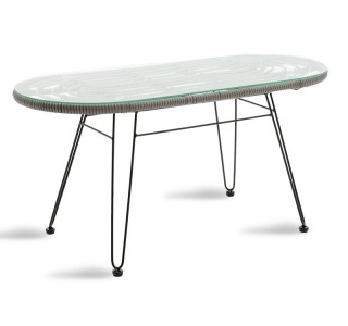 Τραπέζι Naoki μέταλλο μαύρο-pe γκρι-γυαλί 100x45x46εκ Υλικό: METAL-GLASS- PE RATTAN 140-000006