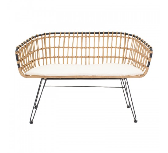 Καναπές 2θέσιος Naoki μέταλλο μαύρο-pe φυσικό 120x55x79εκ Υλικό: METAL- PE RATTAN 140-000007