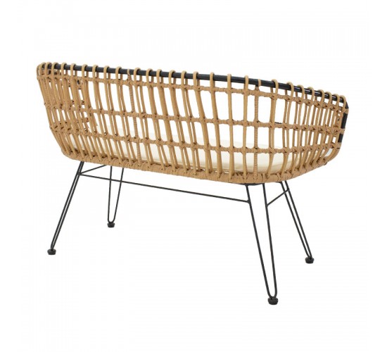 Καναπές 2θέσιος Naoki μέταλλο μαύρο-pe φυσικό 120x55x79εκ Υλικό: METAL- PE RATTAN 140-000007