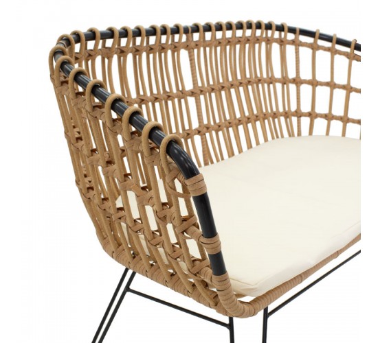 Καναπές 2θέσιος Naoki μέταλλο μαύρο-pe φυσικό 120x55x79εκ Υλικό: METAL- PE RATTAN 140-000007