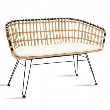 Καναπές 2θέσιος Naoki μέταλλο μαύρο-pe φυσικό 120x55x79εκ Υλικό: METAL- PE RATTAN 140-000007