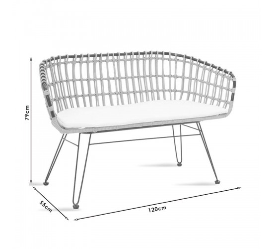 Καναπές 2θέσιος Naoki μέταλλο μαύρο-pe φυσικό 120x55x79εκ Υλικό: METAL- PE RATTAN 140-000007