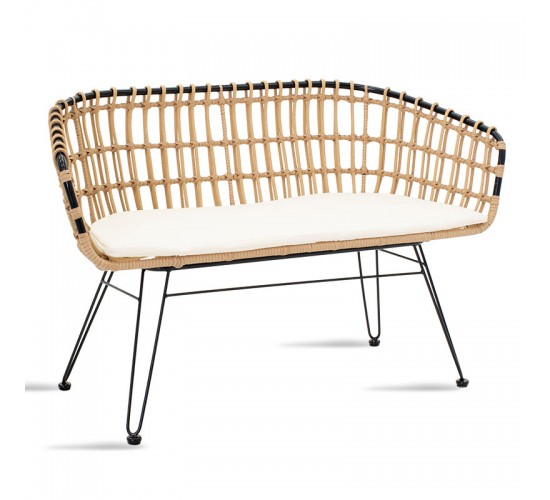 Καναπές 2θέσιος Naoki μέταλλο μαύρο-pe φυσικό 120x55x79εκ Υλικό: METAL- PE RATTAN 140-000007