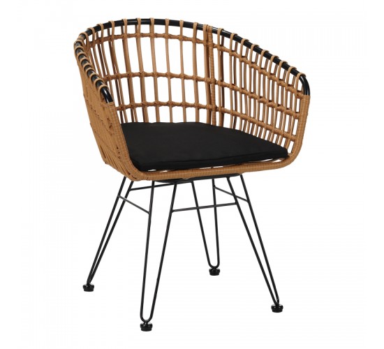 Πολυθρόνα Naoki μαύρο μέταλλο-pe φυσικό Υλικό: METAL-PE RATTAN 140-000015