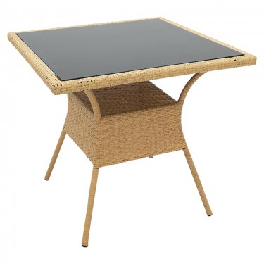 Τραπέζι Laura μέταλλο-pe rattan φυσικό 80x80x75εκ Υλικό: METAL-GLASS- PE RATTAN 140-000035