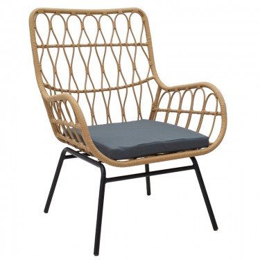 Πολυθρόνα Naoki μέταλλο μαύρο-pe φυσικό-μαξιλάρι Υλικό: METAL-PE RATTAN-FABRIC 140-000045