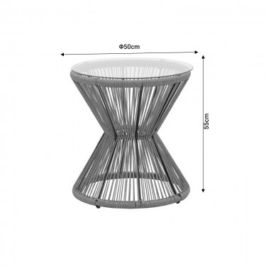 Τραπέζι Mabil rattan φυσικό-γυαλί Φ50x55εκ Υλικό: METAL - GLASS - PE RATTAN 140-000053