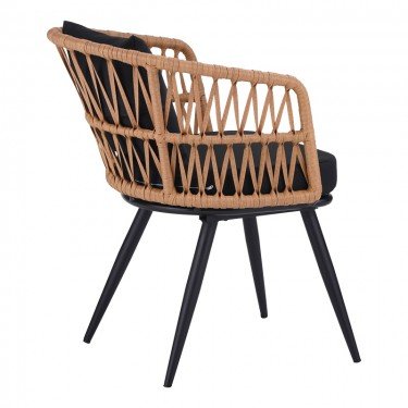 Πολυθρόνα Naoki pe rattan -metal σε φυσική απόχρωση με μαύρα πόδια/μαξιλάρι 62x60x80εκ Υλικό: METAL - PE RATTAN - FABRIC 140-000060