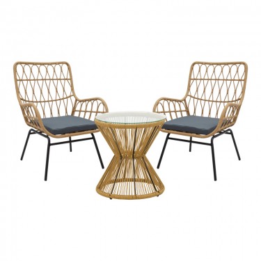 Σαλόνι Naoki-Mabil σετ 3τεμ pe rattan σε φυσική απόχρωση με μαύρο μέταλλο Υλικό: METAL - PE RATTAN - GLASS - FABRIC 140-000062