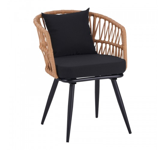 Τραπεζαρία Naoki σετ 5 τεμ γυάλινο- pe rattan σε φυσική απόχρωση με μαυρα πόδια 140x80x78εκ Υλικό: METAL-GLASS- PE RATTAN 140-000064