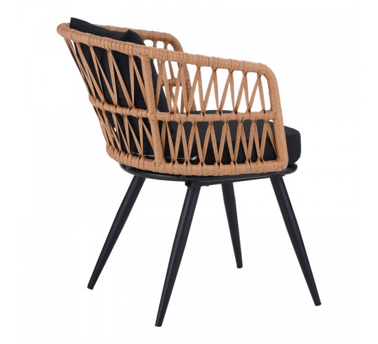 Τραπεζαρία Naoki σετ 5 τεμ γυάλινο- pe rattan σε φυσική απόχρωση με μαυρα πόδια 140x80x78εκ Υλικό: METAL-GLASS- PE RATTAN 140-000064