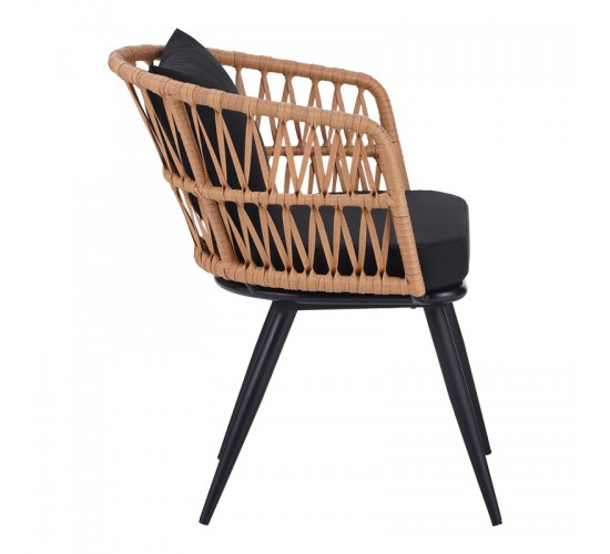 Τραπεζαρία Naoki σετ 5 τεμ γυάλινο- pe rattan σε φυσική απόχρωση με μαυρα πόδια 140x80x78εκ Υλικό: METAL-GLASS- PE RATTAN 140-000064