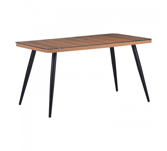 Τραπεζαρία Naoki σετ 5 τεμ γυάλινο- pe rattan σε φυσική απόχρωση με μαυρα πόδια 140x80x78εκ Υλικό: METAL-GLASS- PE RATTAN 140-000064