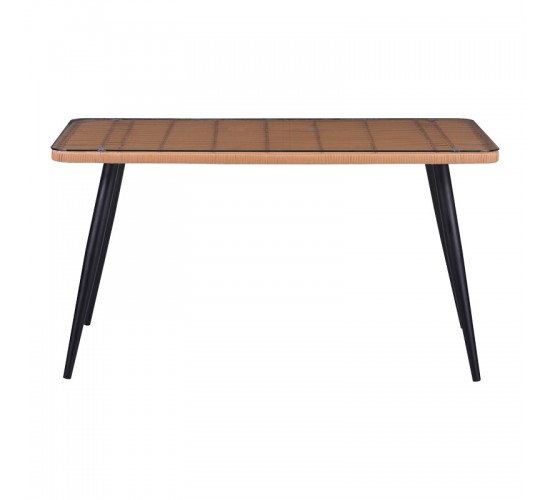 Τραπεζαρία Naoki σετ 5 τεμ γυάλινο- pe rattan σε φυσική απόχρωση με μαυρα πόδια 140x80x78εκ Υλικό: METAL-GLASS- PE RATTAN 140-000064