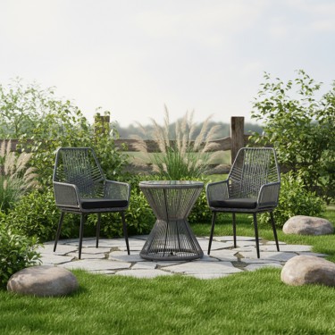 Τραπέζι Mabil γυαλί - pe rattan σε γκρι απόχρωση Φ50x55εκ Υλικό: METAL - GLASS - PE RATTAN 140-000069