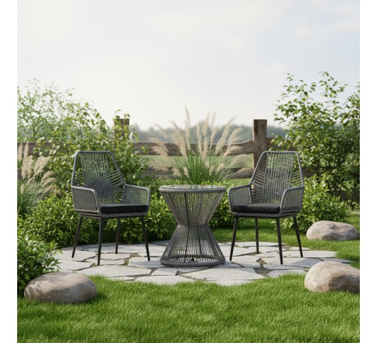 Τραπέζι Mabil γυαλί - pe rattan σε γκρι απόχρωση Φ50x55εκ Υλικό: METAL - GLASS - PE RATTAN 140-000069