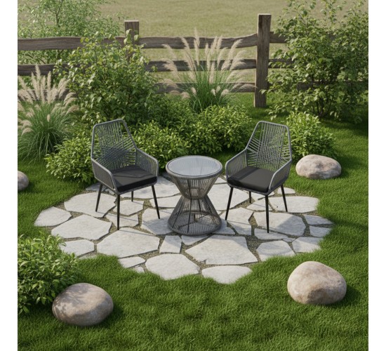 Τραπέζι Mabil γυαλί - pe rattan σε γκρι απόχρωση Φ50x55εκ Υλικό: METAL - GLASS - PE RATTAN 140-000069