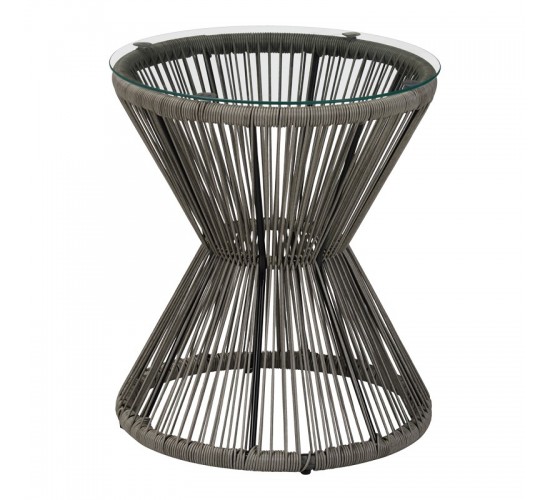 Τραπέζι Mabil γυαλί - pe rattan σε γκρι απόχρωση Φ50x55εκ Υλικό: METAL - GLASS - PE RATTAN 140-000069