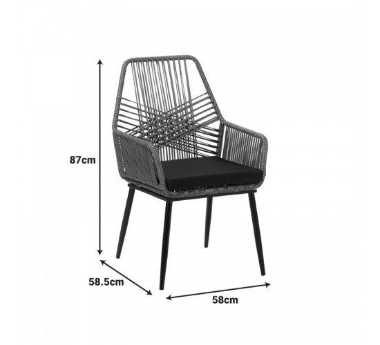 Πολυθρόνα Tanish pe rattan σε γκρι απόχρωση με μαύρα μεταλλικά πόδια 58x58.5x87εκ Υλικό: METAL - PE RATTAN - FABRIC - CUSHION 140-000070