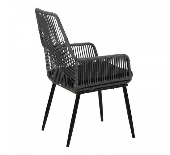 Πολυθρόνα Tanish pe rattan σε γκρι απόχρωση με μαύρα μεταλλικά πόδια 58x58.5x87εκ Υλικό: METAL - PE RATTAN - FABRIC - CUSHION 140-000070