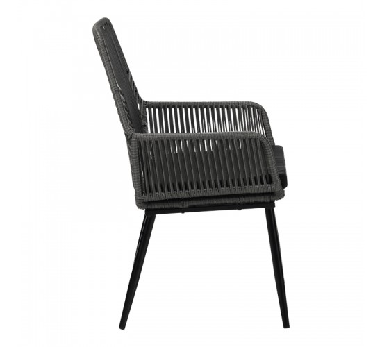 Πολυθρόνα Tanish pe rattan σε γκρι απόχρωση με μαύρα μεταλλικά πόδια 58x58.5x87εκ Υλικό: METAL - PE RATTAN - FABRIC - CUSHION 140-000070