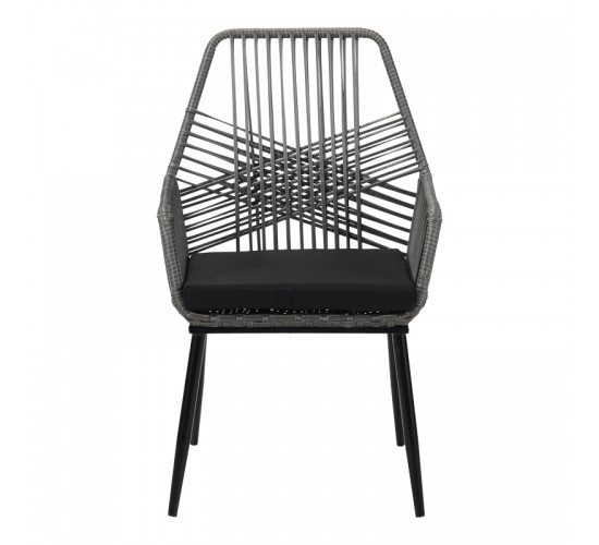 Πολυθρόνα Tanish pe rattan σε γκρι απόχρωση με μαύρα μεταλλικά πόδια 58x58.5x87εκ Υλικό: METAL - PE RATTAN - FABRIC - CUSHION 140-000070