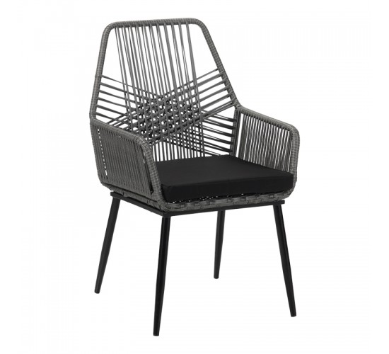 Πολυθρόνα Tanish pe rattan σε γκρι απόχρωση με μαύρα μεταλλικά πόδια 58x58.5x87εκ Υλικό: METAL - PE RATTAN - FABRIC - CUSHION 140-000070