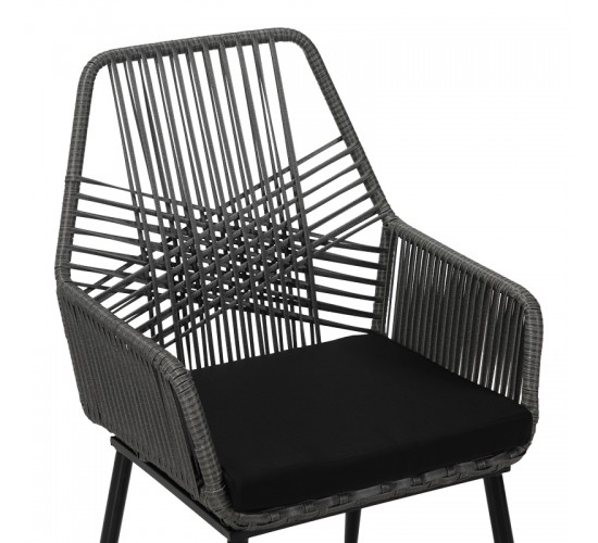 Πολυθρόνα Tanish pe rattan σε γκρι απόχρωση με μαύρα μεταλλικά πόδια 58x58.5x87εκ Υλικό: METAL - PE RATTAN - FABRIC - CUSHION 140-000070