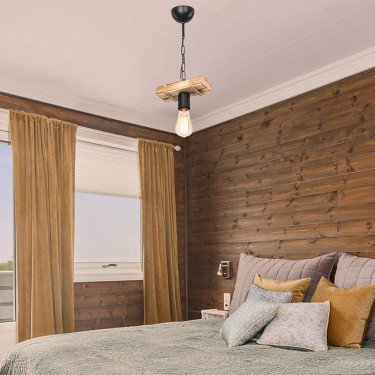 Φωτιστικό οροφής μονόφωτο PWL-1027 Ε27 φυσικό-μαύρο 20x10x43εκ Υλικό: METAL - WOODEN 3.5 CM - ROPA 147-000043