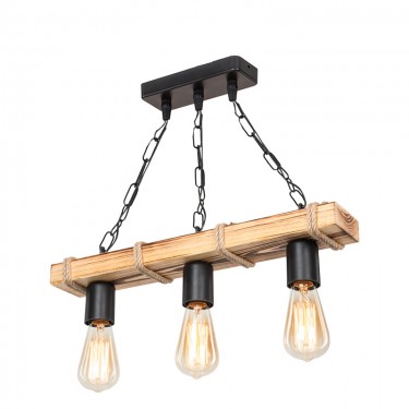 Φωτιστικό οροφής τρίφωτο PWL-1027 Ε27 φυσικό-μαύρο 48.5x10x47εκ Υλικό: METAL - WOODEN 3.5 cm - ROPA 147-000044