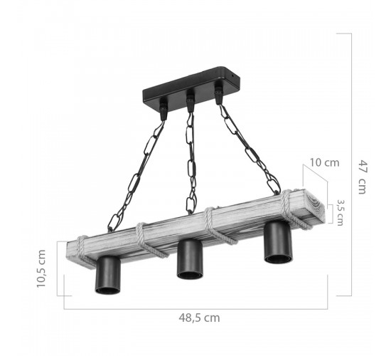 Φωτιστικό οροφής τρίφωτο PWL-1027 Ε27 φυσικό-μαύρο 48.5x10x47εκ Υλικό: METAL - WOODEN 3.5 cm - ROPA 147-000044