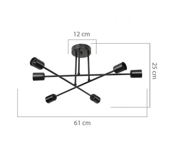 Φωτιστικό οροφής εξάφωτο PWL-1122 Ε27 μαύρο Φ61x25εκ Υλικό: METAL 147-000069