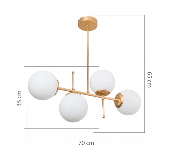 Φωτιστικό οροφής τετράφωτο PWL-1128 Ε27 χρυσό 70x20x35εκ Υλικό: GLASS - METAL 147-000078